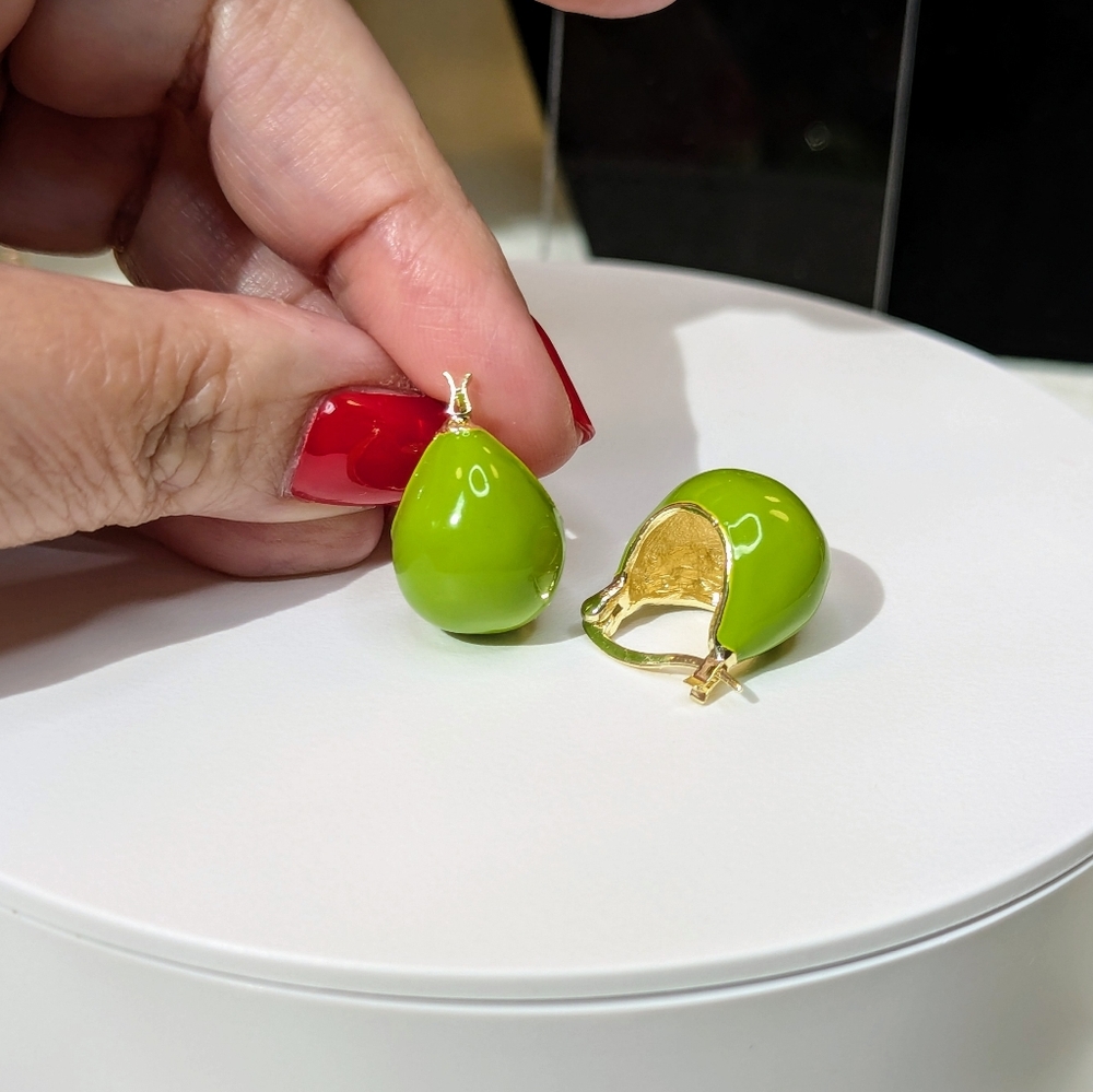 Peridot Green Enamel Earrings